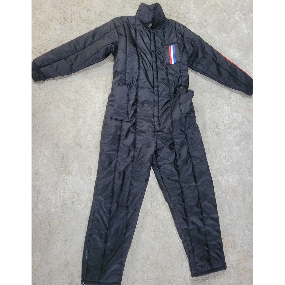 Vtg Quilted Insulated patriotic‎ Snow Suit Racing Stripe Retro Ski Coverall L